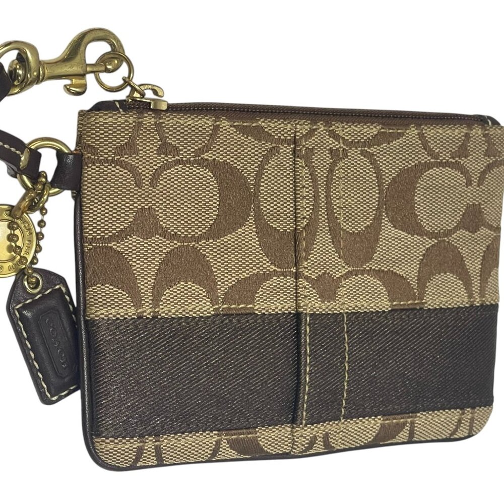 COACH  Brown legacy stripe signature wristlet with leather strap - Picture 2 of 12